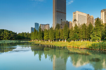 Fototapeta premium Lakeside modern office building in China