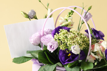 Beautiful, fresh flowers in a gift bag.