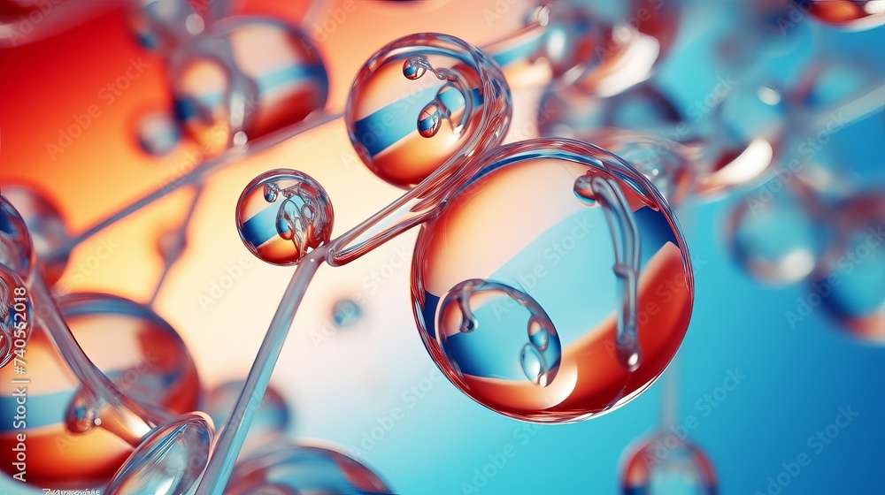 Poster scientific image of cell membrane. macro up of liquid substances. abstract molecule atom sctructure.