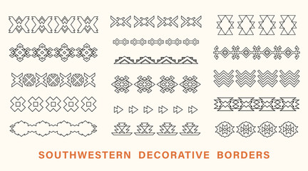 Tribal Outline Borders Set Southwestern Strokes
