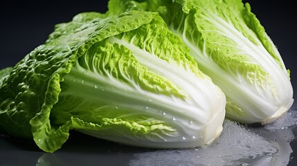 Top view asian cabbage bok choy braisd with garlic and citrus juice on marble table close up - obrazy, fototapety, plakaty