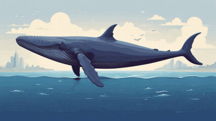 blue whale jumping vector illustration