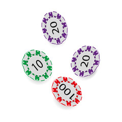 Falling poker chips line icon. Game, casino, money, winning, excitement, roulette, cards, dice, exchange, croupier. Vector line icon for business and advertising