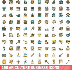 100 apiculture business icons set. Color line set of apiculture business vector icons thin line color flat on white