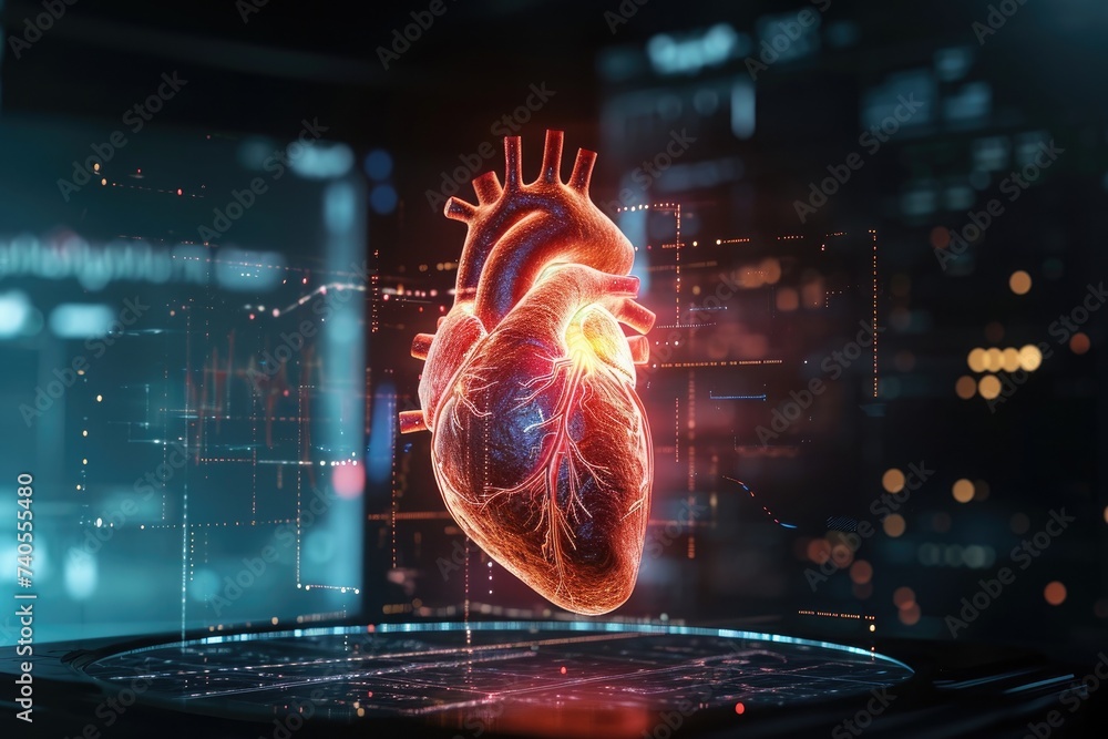 Poster a computer screen displaying a heart icon, representing a symbol of love or affection, digital twin 