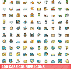 100 case courier icons set. Color line set of case courier vector icons thin line color flat on white