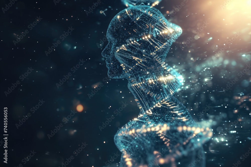 Poster a computer-generated image showing a black pawn chess piece positioned on a checkered board, dna str