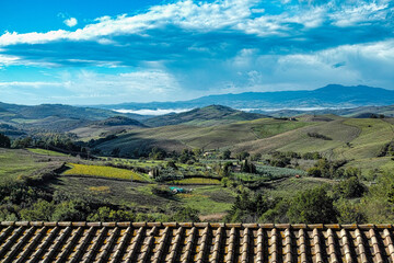 Panoramic view of the Tuscan countryside surrounding the town of San Casciano dei Bagni Siena Tuscany Italy