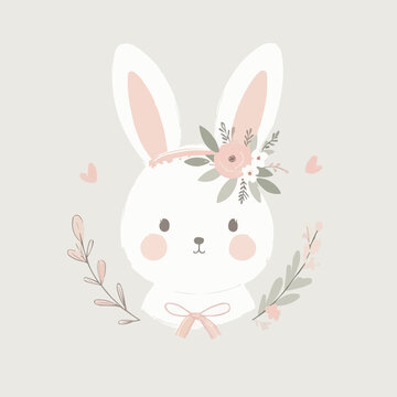 This enchanting scene depicts a sweet bunny nestled among blossoming branches, its ears gently lifting and lowering in a charming display of curiosity and playfulness
