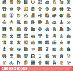 Fototapeta premium 100 esg icons set. Color line set of esg vector icons thin line color flat on white