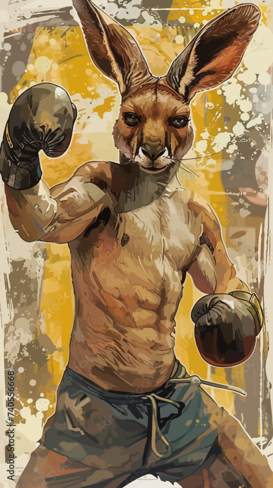 Sticker comic artist serious face boxing kangaroo