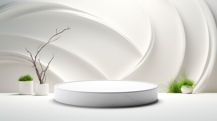 3D background in white with a raised platform and podium