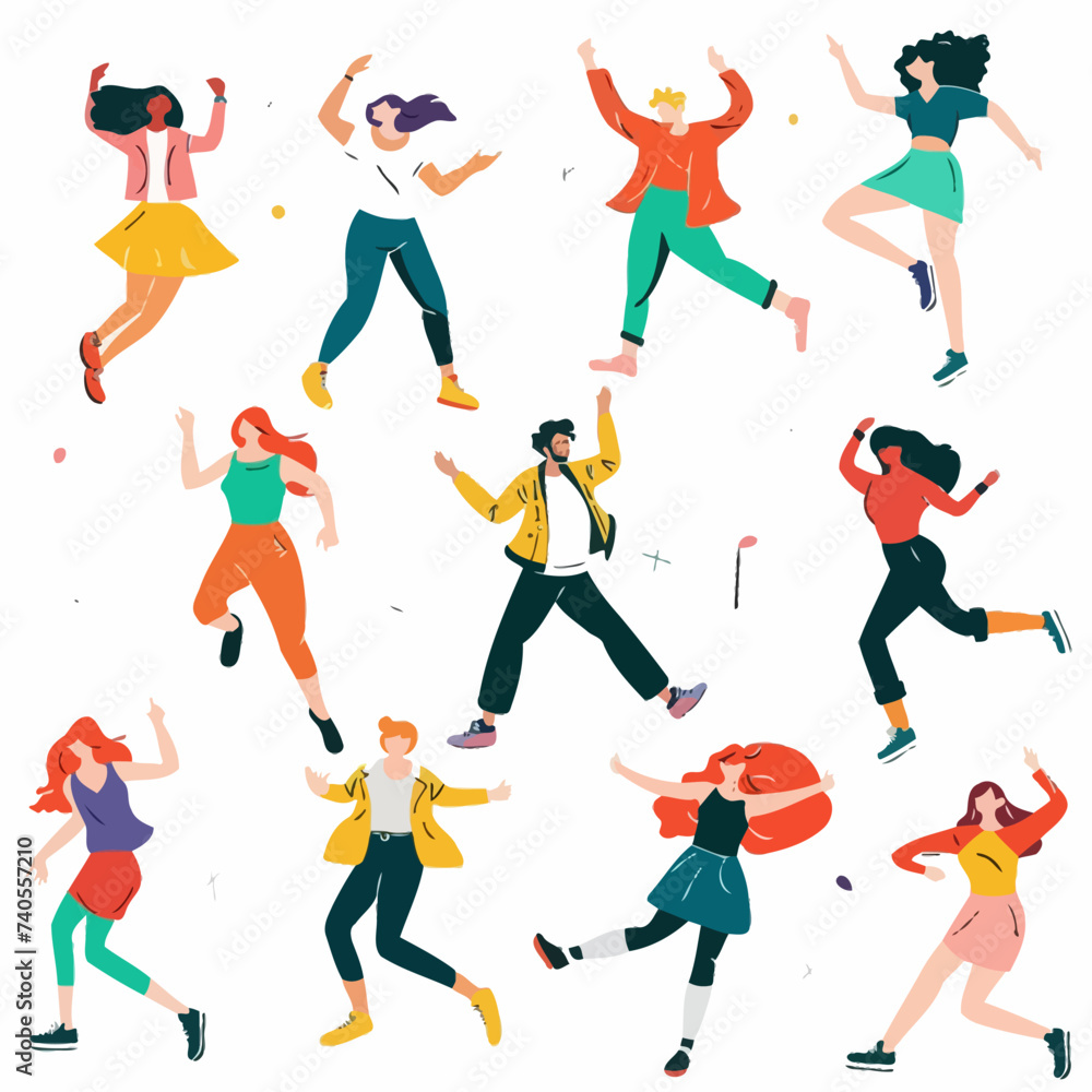 Sticker people dancing isolated on white