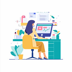 Naklejka premium Doctor Discuss with patient online illustration