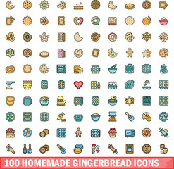 100 homemade gingerbread icons set. Color line set of homemade gingerbread vector icons thin line color flat on white
