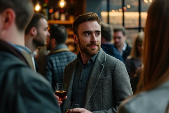 Homme d'affaires barbu durant un cocktail » IA générative