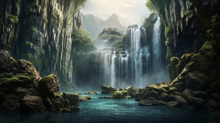 waterfall in the mountains - Powered by Adobe