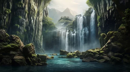 Gordijnen waterfall in the mountains © Muhammad