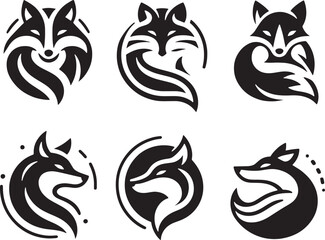 Set of fox logo vector illustration silhouette clipart icon