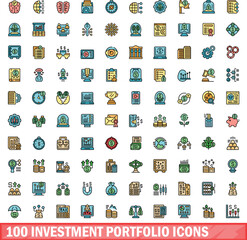 100 investment portfolio icons set. Color line set of investment portfolio vector icons thin line color flat on white