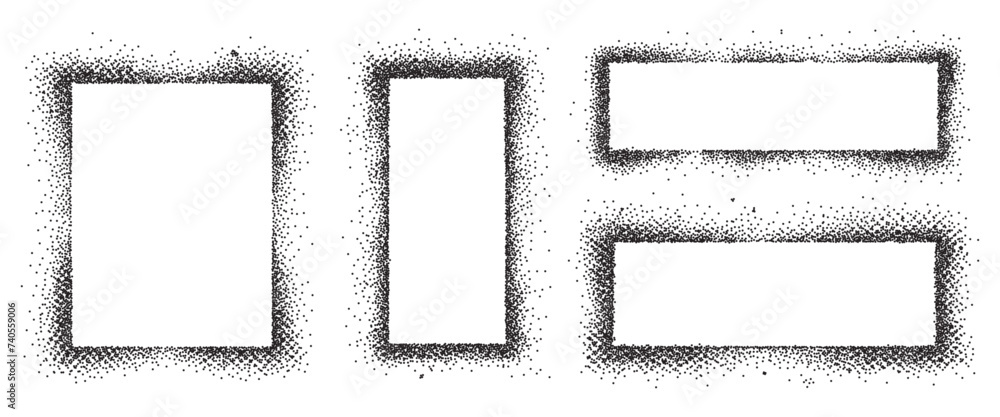 Poster set of frames with stipple effect in background. dotted style design elements