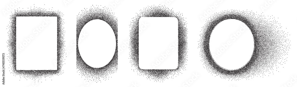 Poster set of frames with stipple effect in background. dotted style design elements