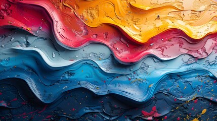 Vibrant Abstract Art: Waves of Blue, Red, and Yellow Paints Create Mesmerizing Patterns