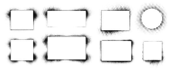 set of frames with halftone effect in background. dotted style design elements