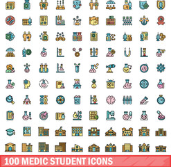 100 medic student icons set. Color line set of medic student vector icons thin line color flat on white