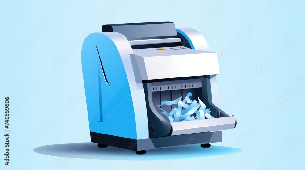 Poster a paper shredder filled with papers, ready for shredding. useful for office or data security concept