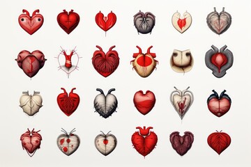 Assorted heart shapes on a plain white backdrop, suitable for Valentine's Day projects