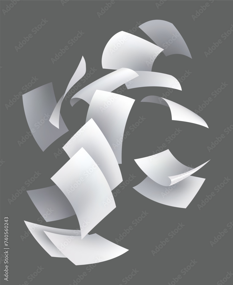 Poster realistic falling paper sheets. set of flying curved leaves of paper. vector loose soar of notes wit