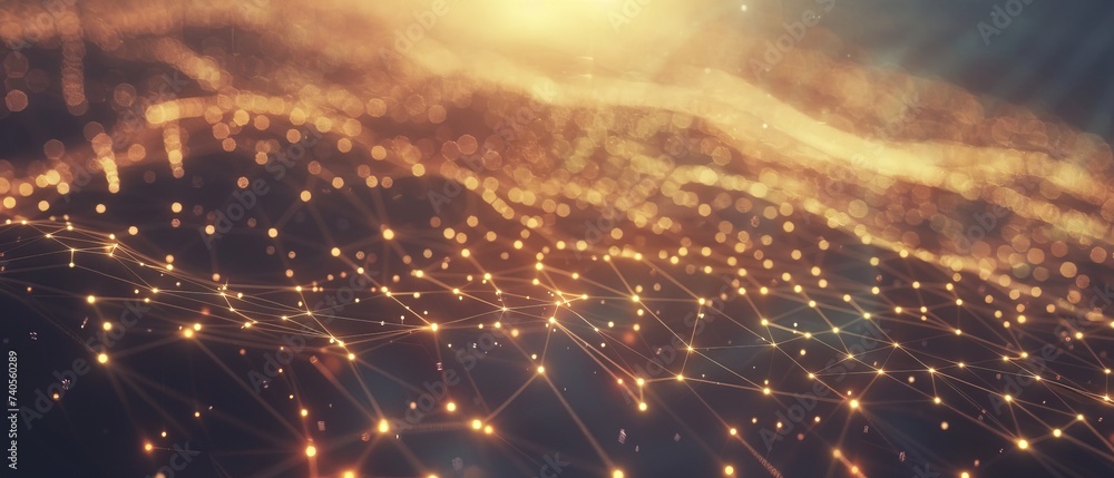 Poster An abstract panoramic background with dots and triangles connected. The world is becoming smaller and connected. Digital futuristic Earth minimalism.