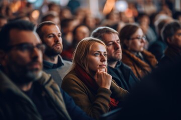 Obraz premium A group of people sitting in front of a crowd. Suitable for business presentations