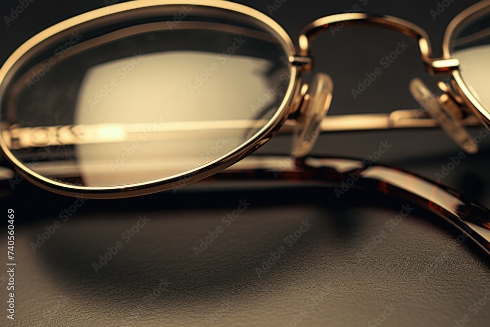 Poster A pair of glasses resting on a table. Suitable for various concepts and designs