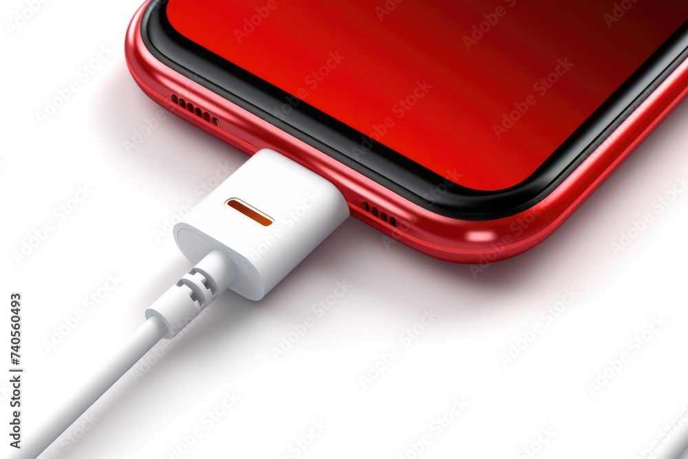 Poster close up of a cell phone connected to a charger. suitable for technology concepts