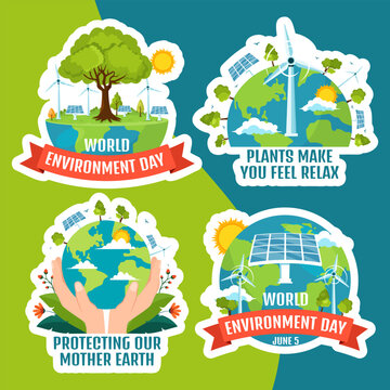 Environment Day Label Flat Cartoon Hand Drawn Templates Background Illustration