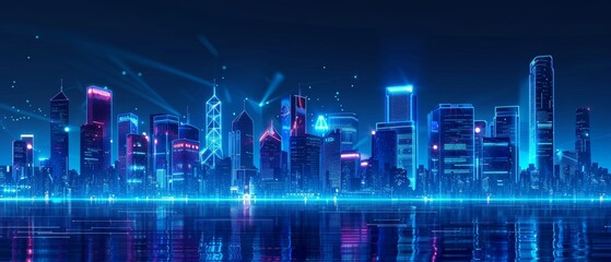 City background with blue neon lights