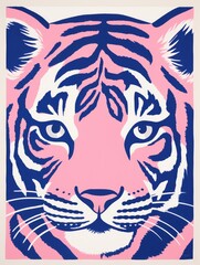 A tiger is depicted against a vibrant pink background in this printable wall art.