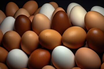 BIO fresh chicken eggs on green farm, food protein healthy food . Generative Ai.