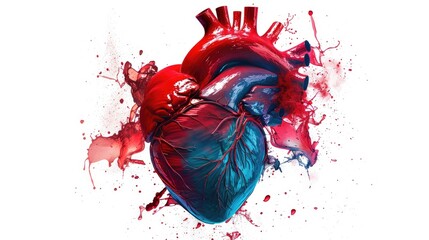 Human heart. Anatomically correct heart with venous system on white - obrazy, fototapety, plakaty