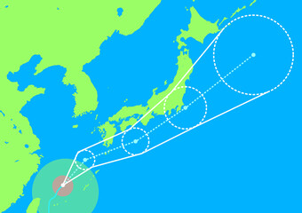 台風の進路と日本列島の天気図 - obrazy, fototapety, plakaty