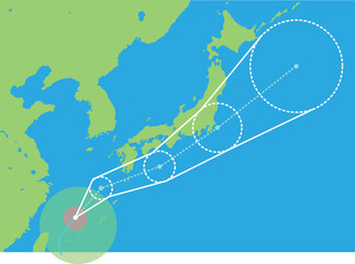 台風の進路と日本列島の天気図 - obrazy, fototapety, plakaty