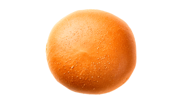 Fresh burger bun isolated on a transparent or white background. Sesame seed hamburger bun isolated on white. Top view.