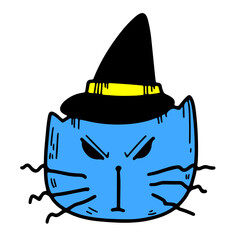 Halloween cat. Vector illustration of a cat in a witch hat.