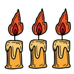 Set of candles. Vector illustration of a set of burning candles.