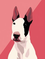 Obraz premium A black and white dog stands on a vibrant pink background, creating a striking contrast in colors.