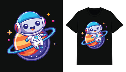 astronaut t-shirt design. cartoon astronaut floating with planet for print design apparel and clothing