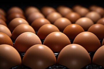 BIO fresh chicken eggs on green farm, food protein healthy food . Generative Ai.