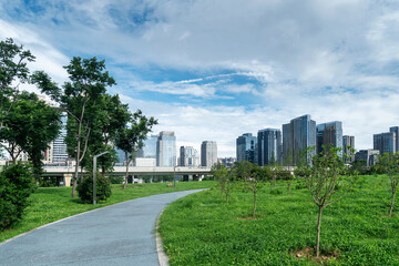 city park with modern building background in shanghai - 740565488